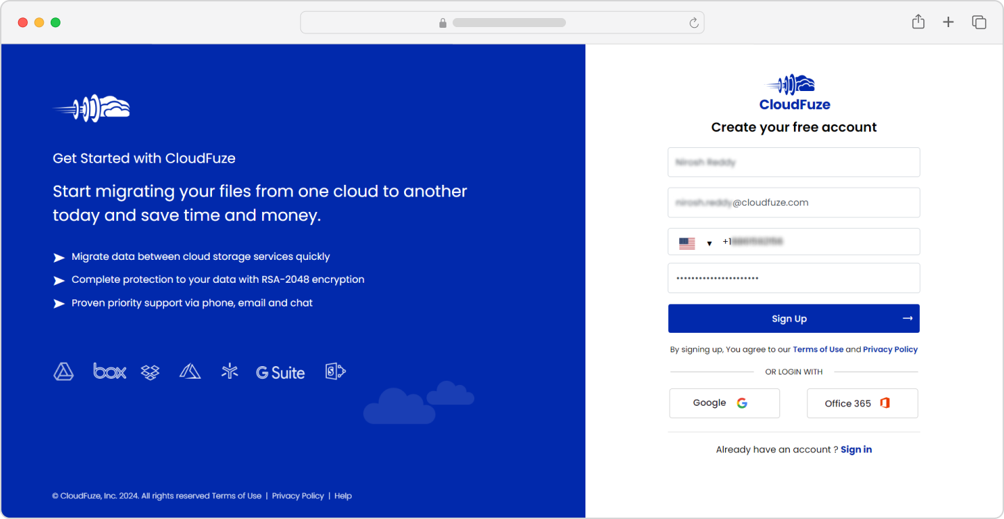 CloudFuze Signup