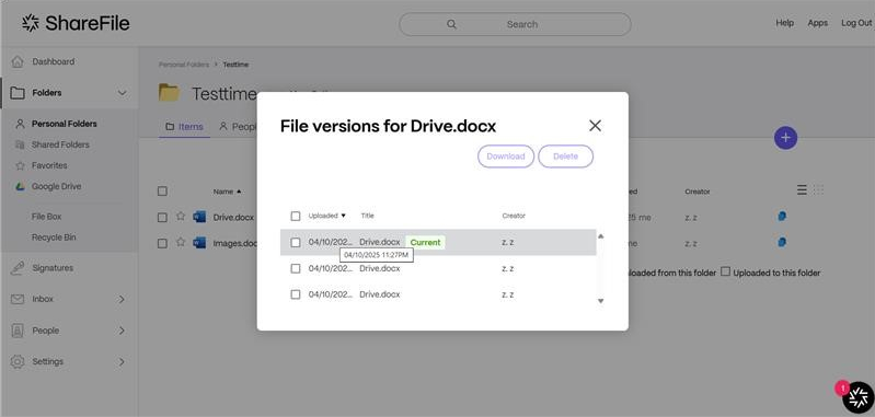 Source Version History Before Migration (ShareFile